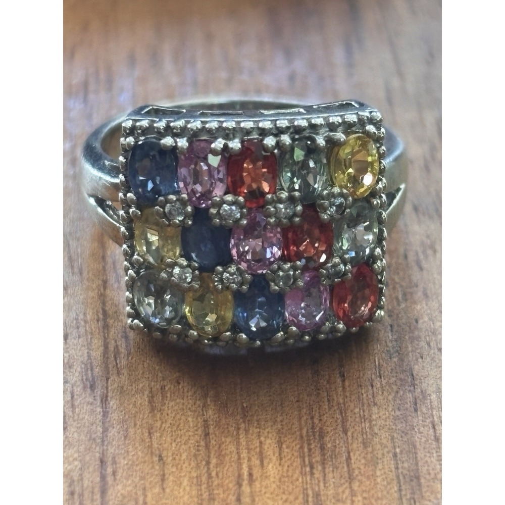D'Joy Multi-Sapphire Cluster Ring  Sterling Silver Size 8